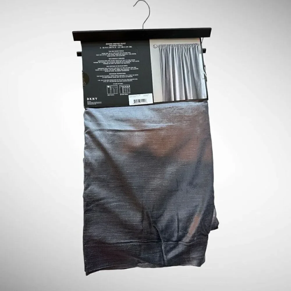 MSRP $275 DKNY Modern Knotted Velvet Panels in Charcoal 2 - 50”X 108” - Picture 2 of 8